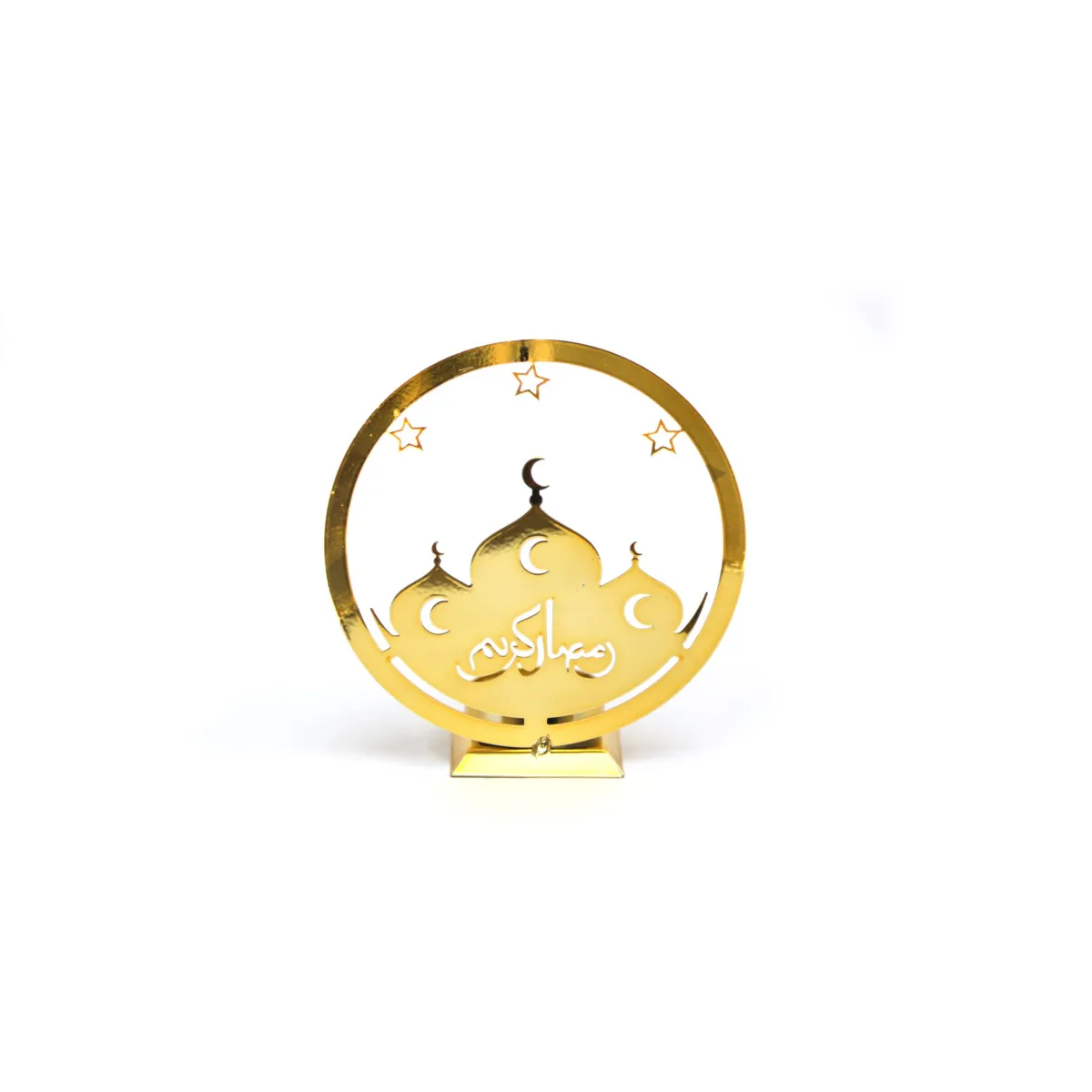 Gold Round Mosque Candle Holder Stand – Elegant Islamic Decorative Piece for Ramadan and Home Decor