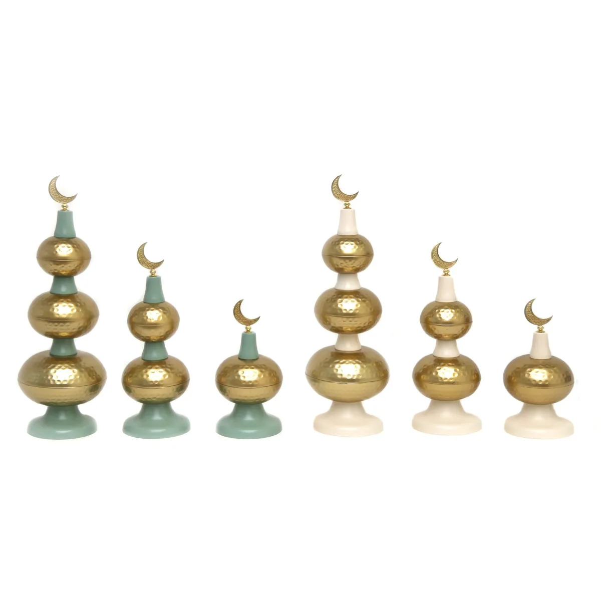 Celestial Harmony: Three Hammered Dome Decor with Moon & Stand for Ramadan