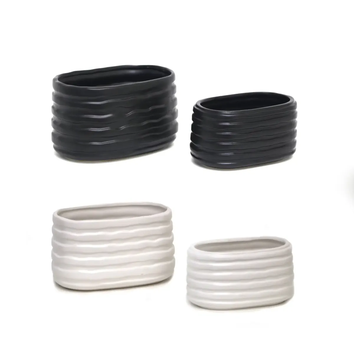 Oval Matt Ripped Embossed Ceramic Pot