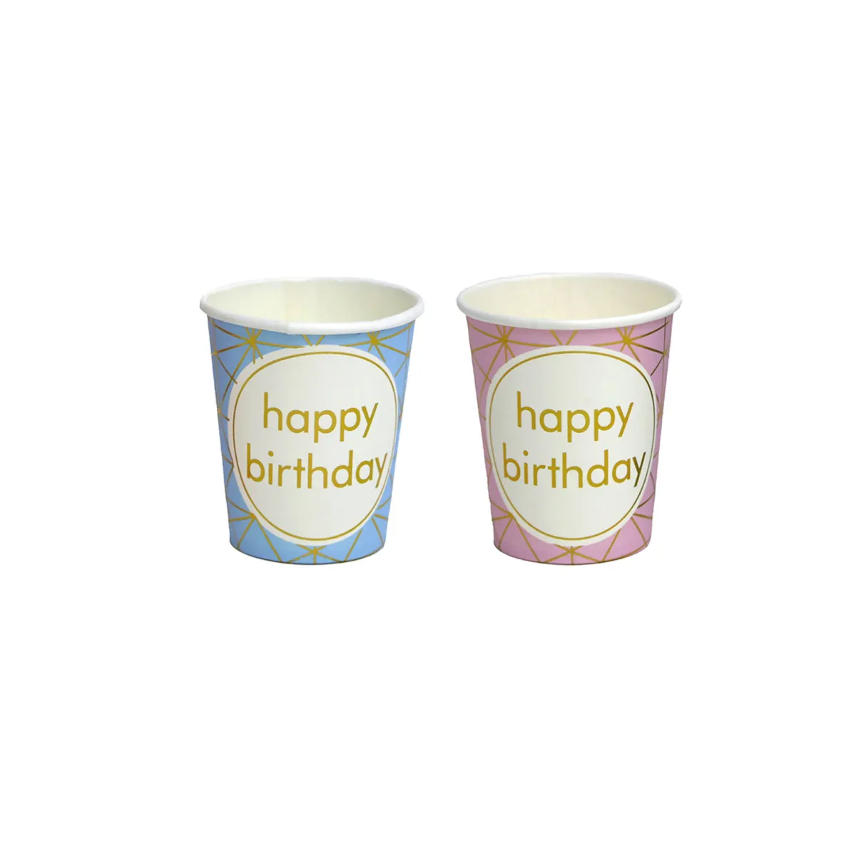 Blue & Gold Geometric “Happy Birthday” Cup – Stylish Party Drinkware