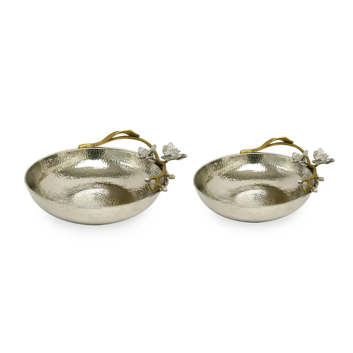 Round Silver Hammered Leaf Bowl Elegant Decor
