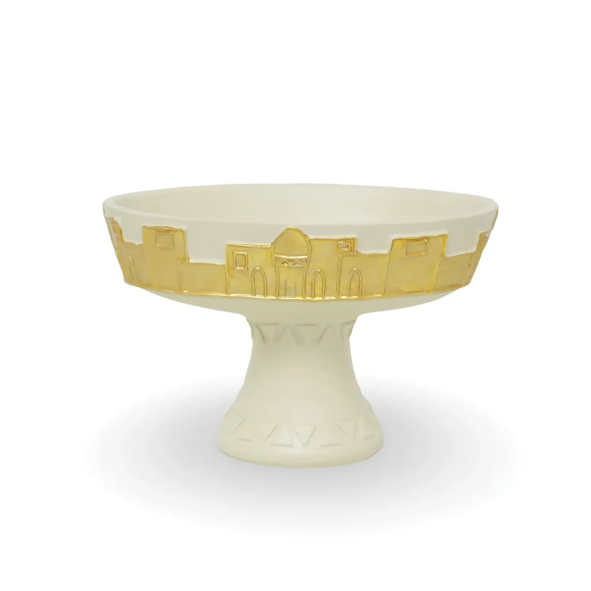 “Oval Resin Bowl with Base & Gold Mosque Decoration – Elegant Ramadan Decorative Centerpiece”