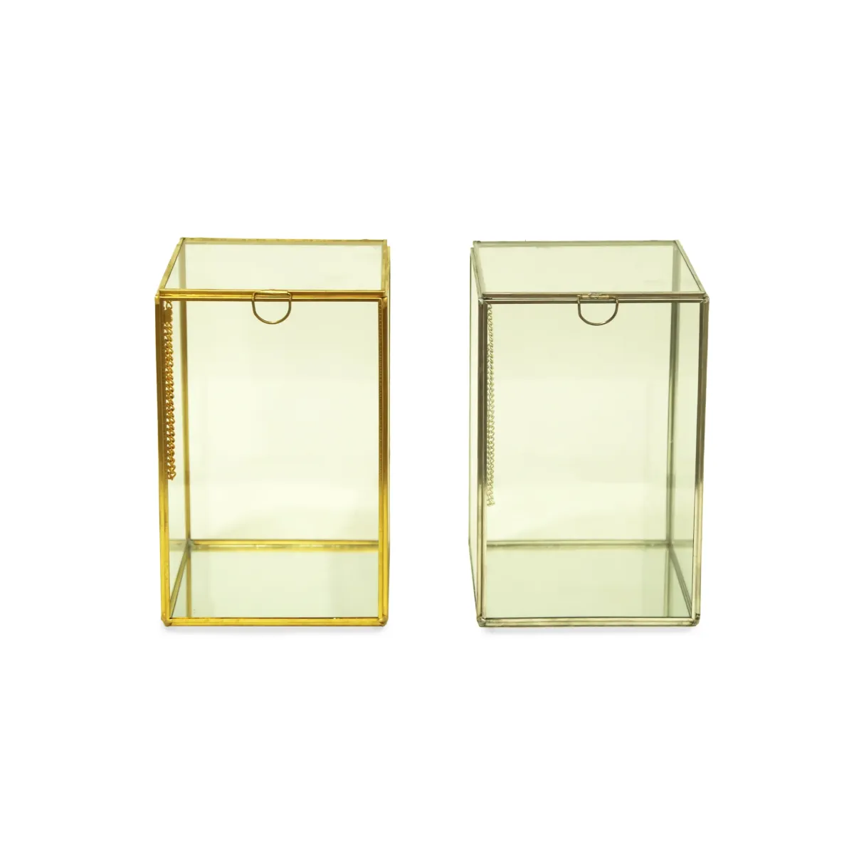 Silver Mirror Base Square Glass Jewelry Box