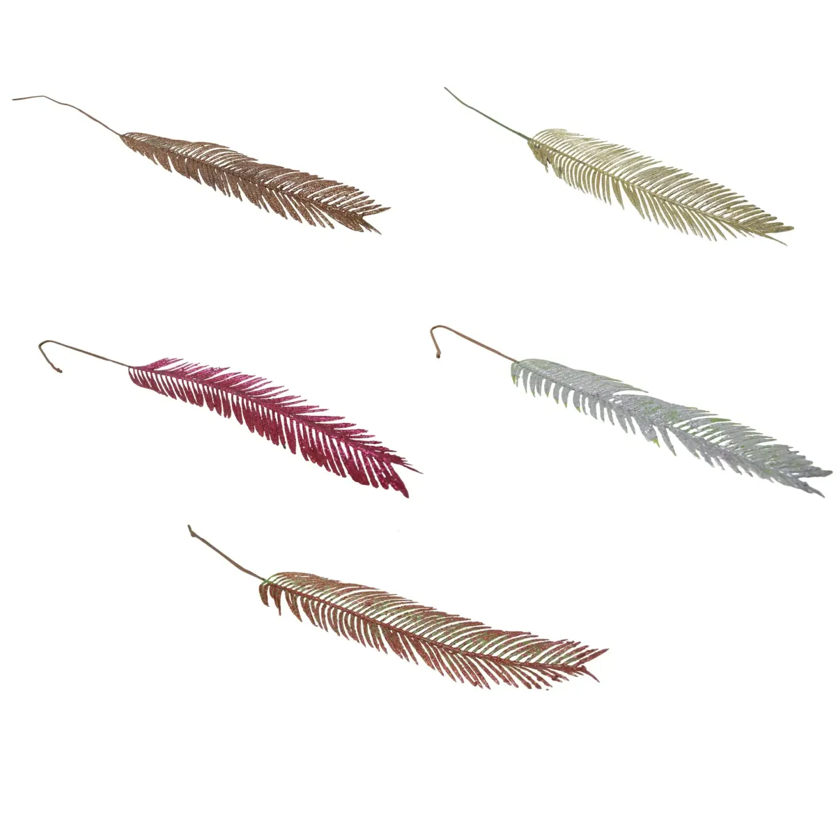 Assorted Glittered Feather Leaf Branch