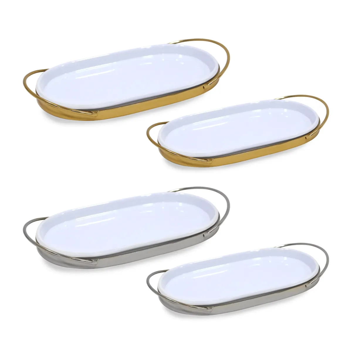 White Ceramic Oblong Tray With Stand