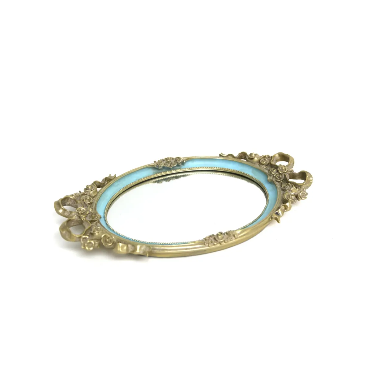 Blue Mirror Base Oval Vintage Tray