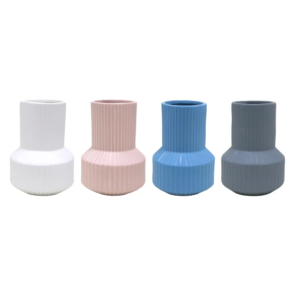 Cylindrical Wide Base Ribbed Porcelain Vase