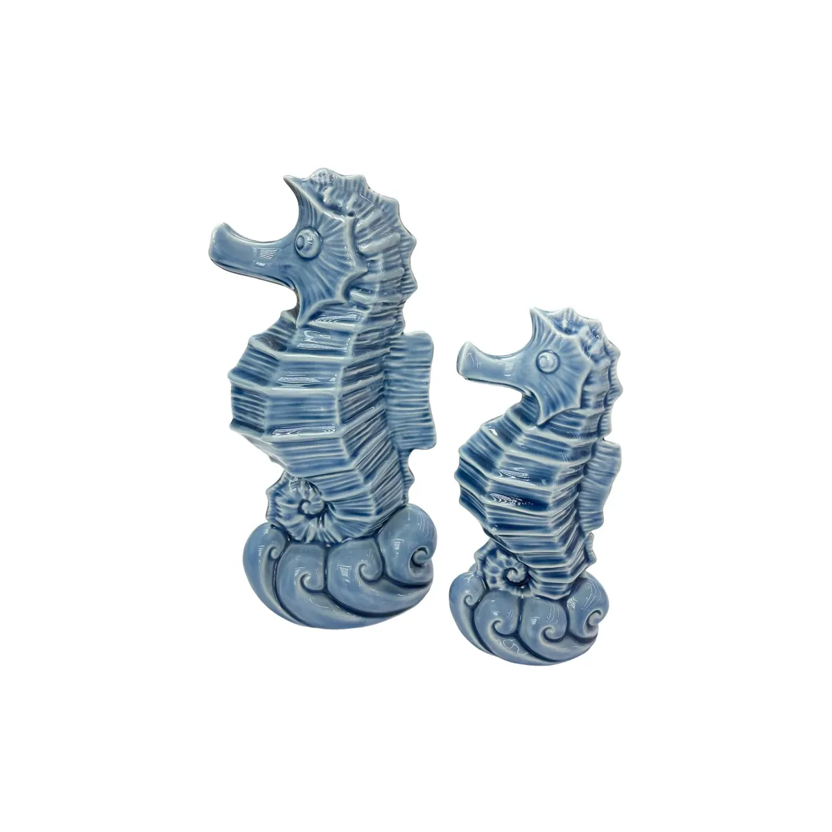 Blue Ceramic Sea Horse – Coastal Accent Figurine