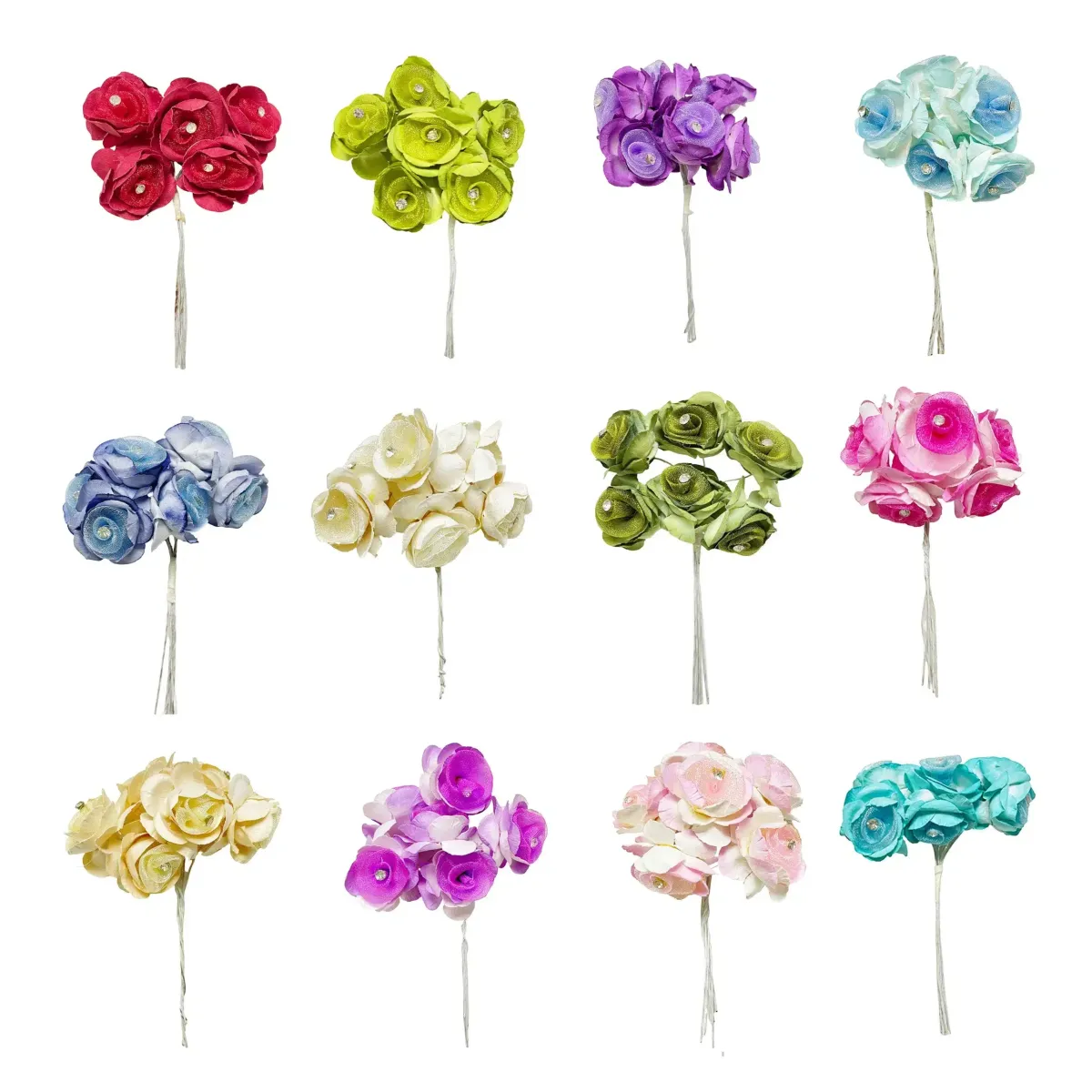 Single Organza Flower with Rhinestone Center