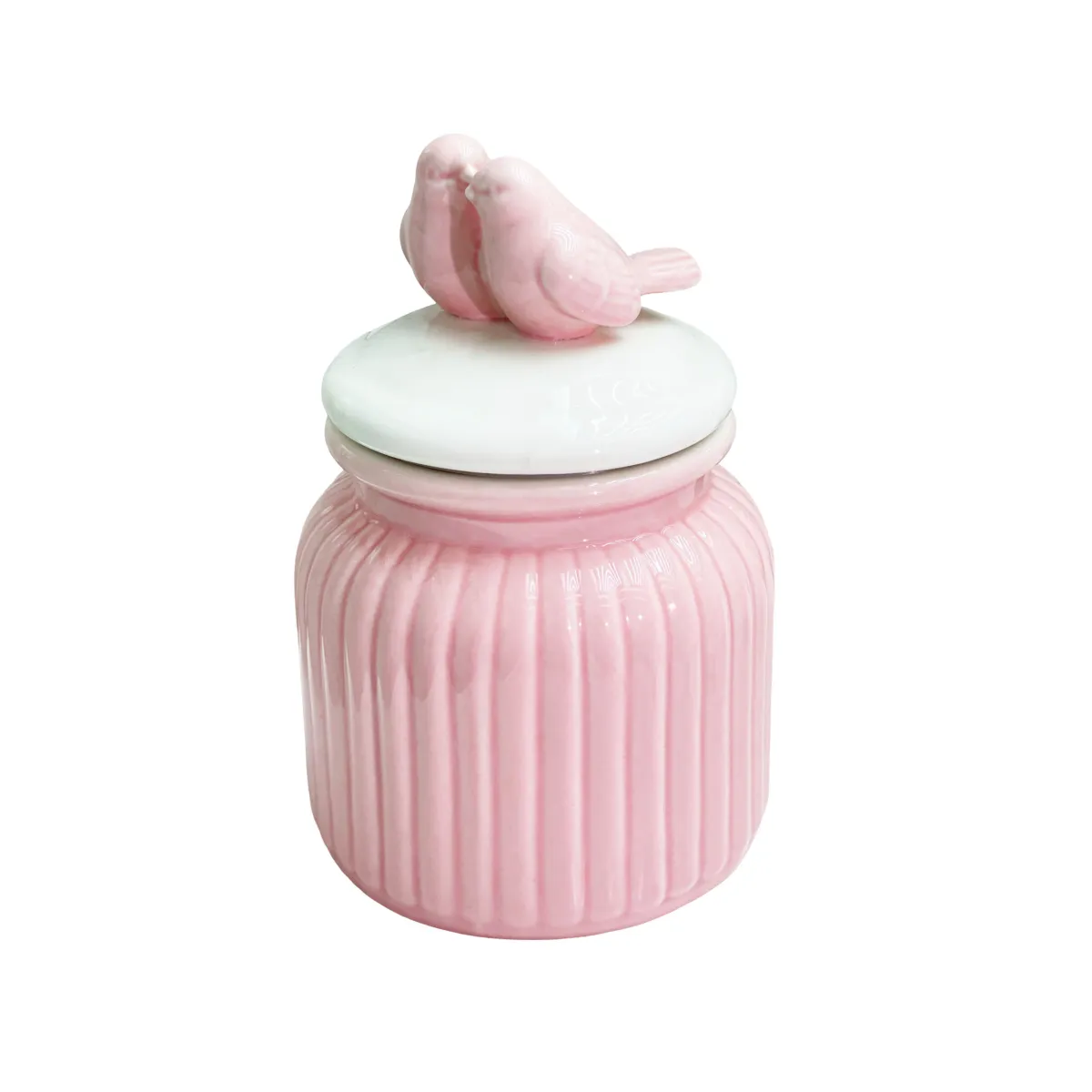 Pink Jar With Two Bird Cover