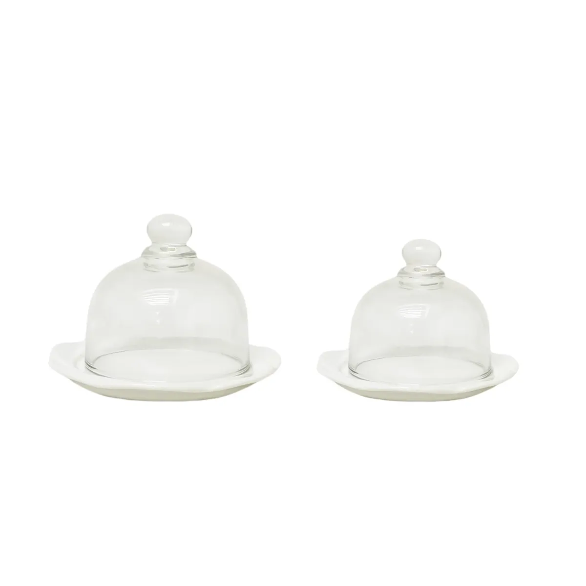 White Ceramic Cake Plate With Doom Glass Lid