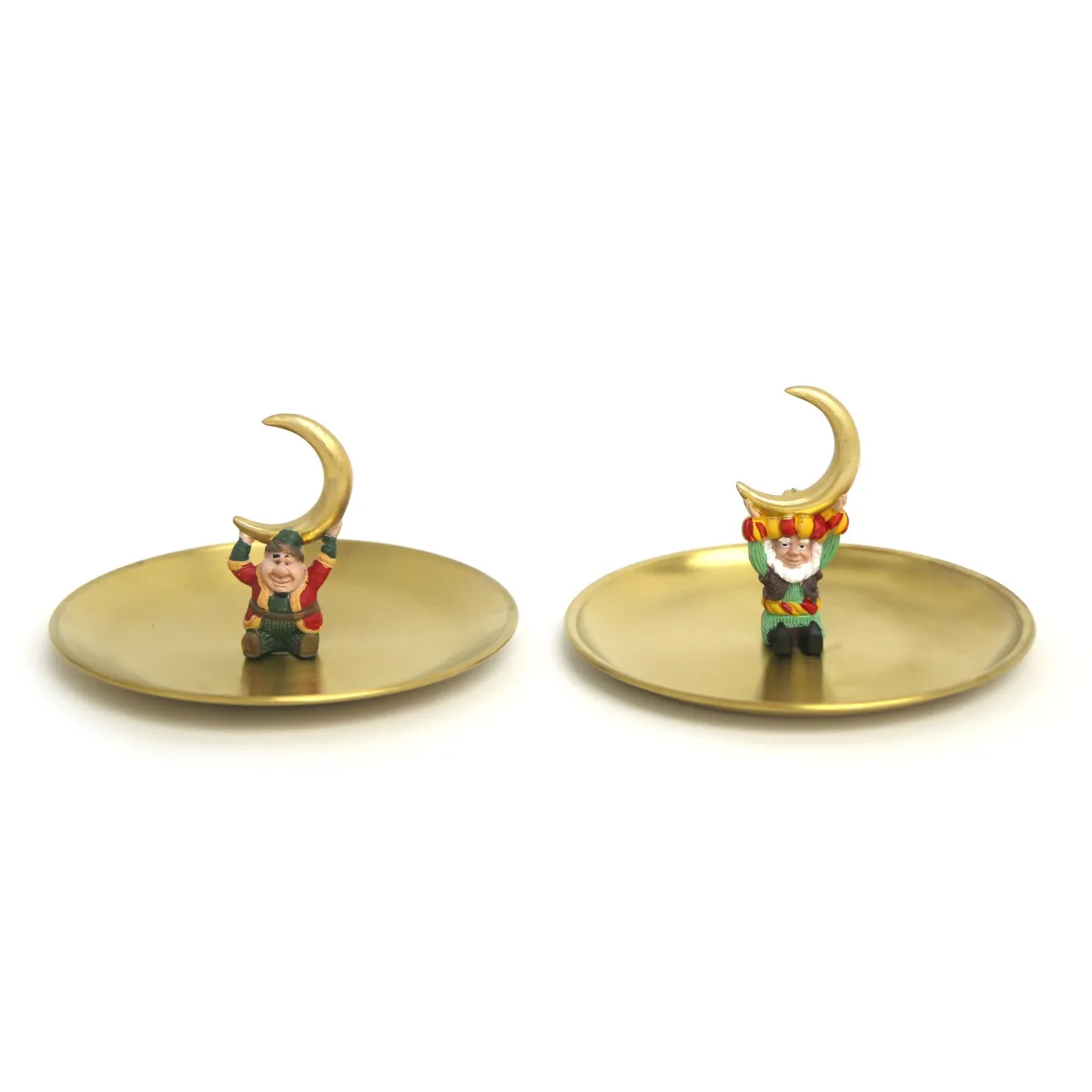 Sitting Fananees Holding Crescent on Tray Ramadan Decoratives for Festive Home Accents