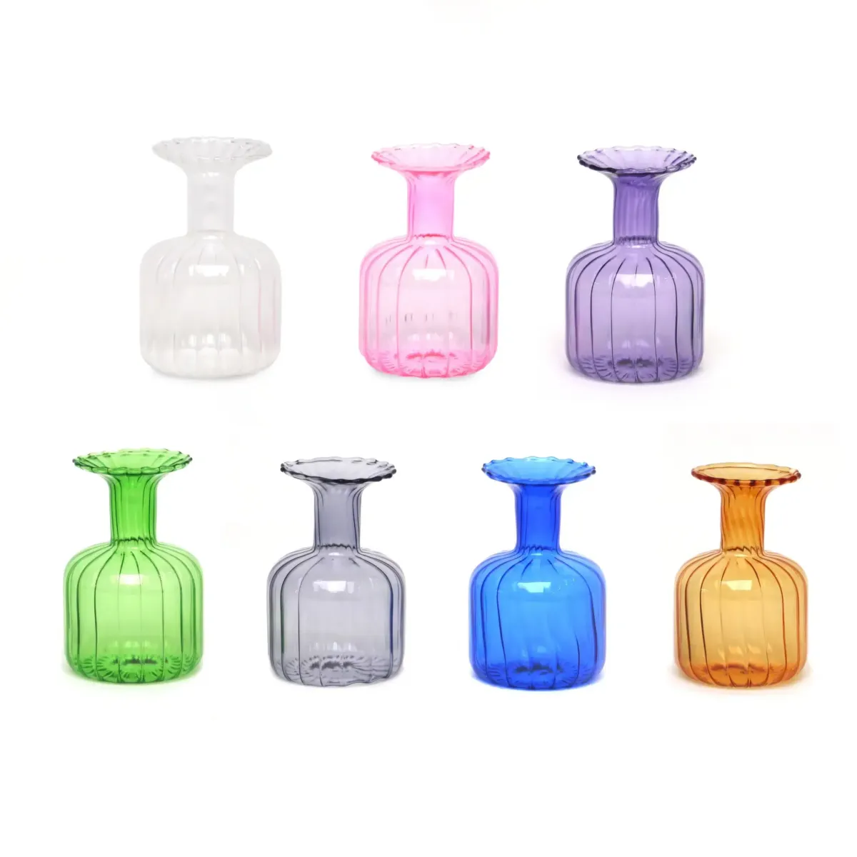 Decorative Ribbed Glass Vase – 6.5 cm × 10 cm Clear