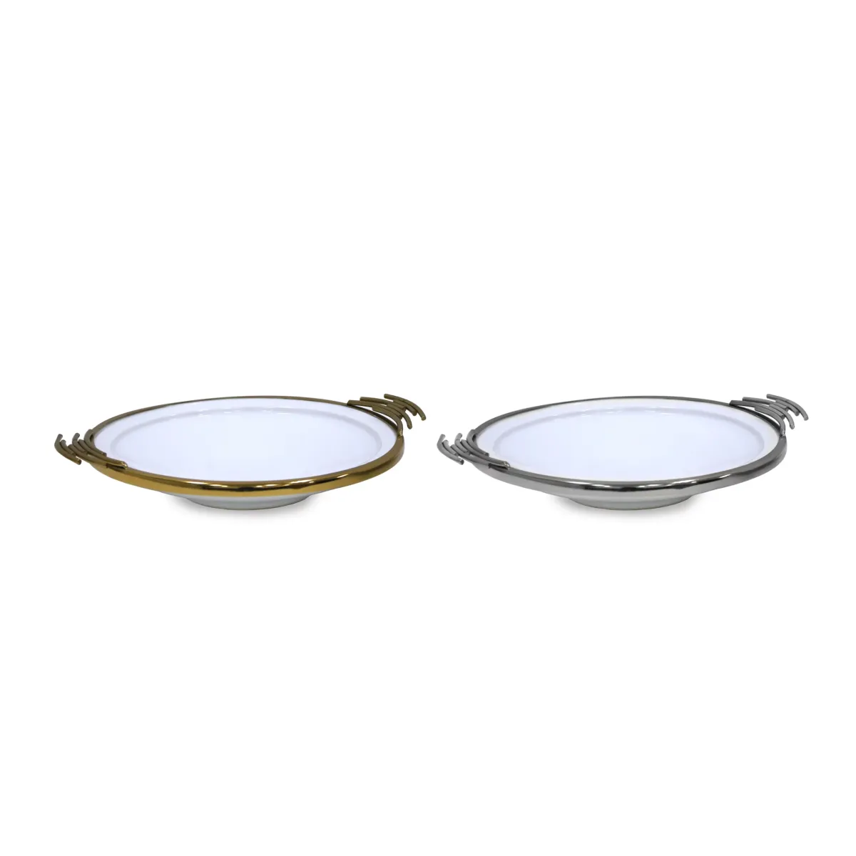 White & Plated Metal Ceramic Bowl