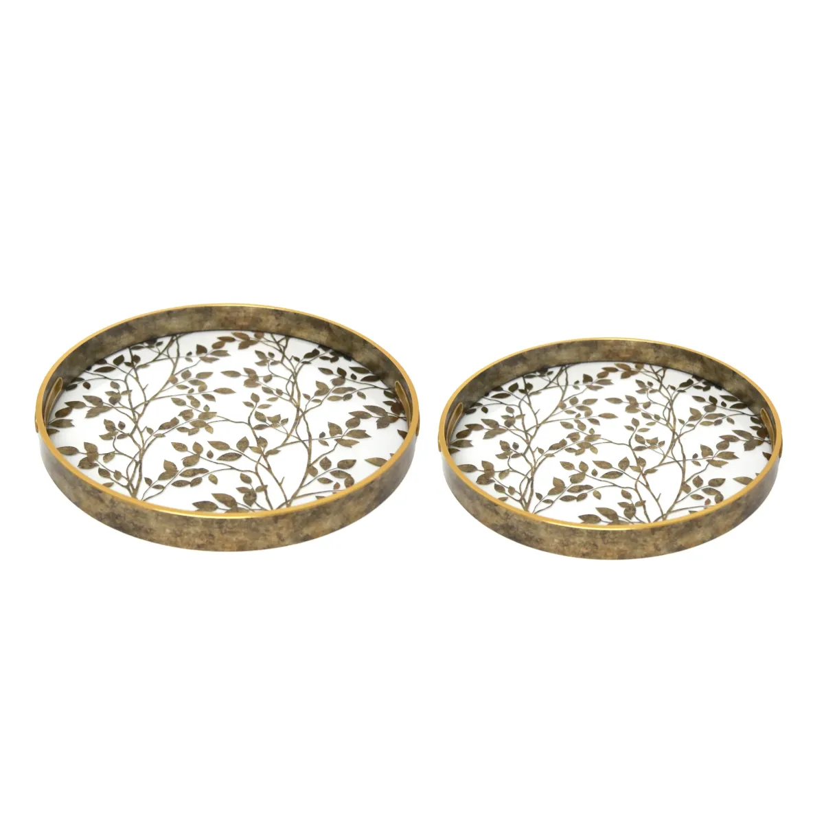 Anti Gold Leaves Pattern Round Acrylic Tray