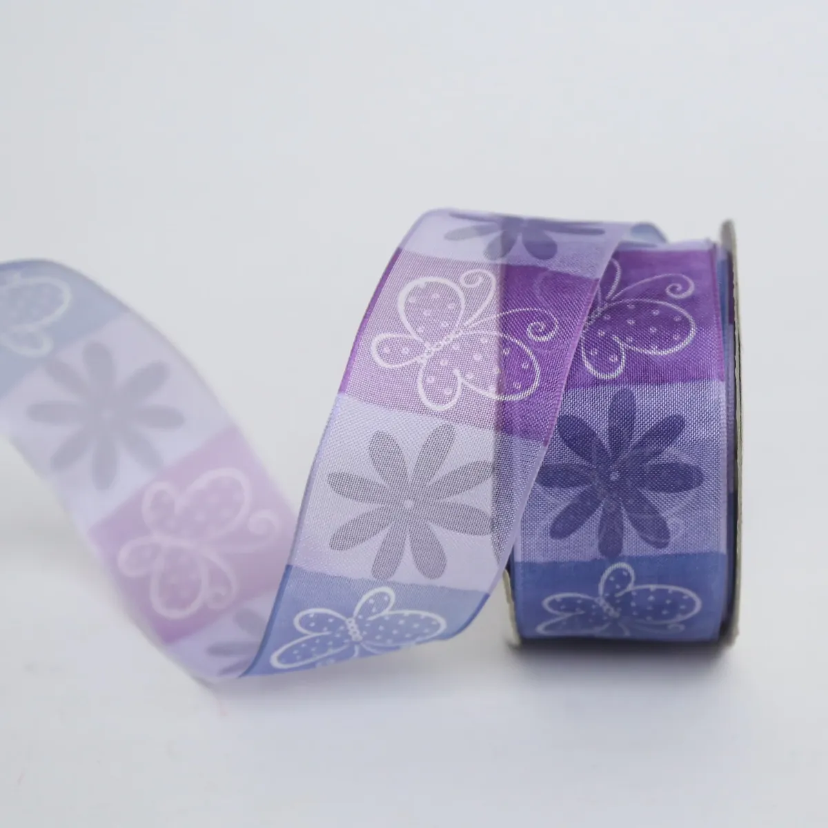 Butterfly Flower Purple Organza Ribbon