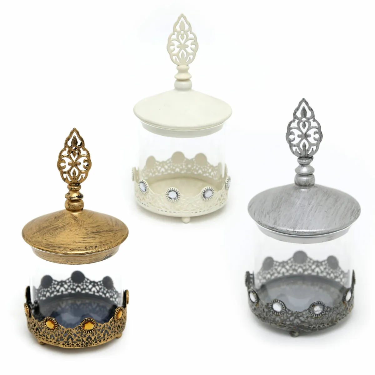 Beaded Elegance: Glass and Metal Round Covered Candy Box for Ramadan