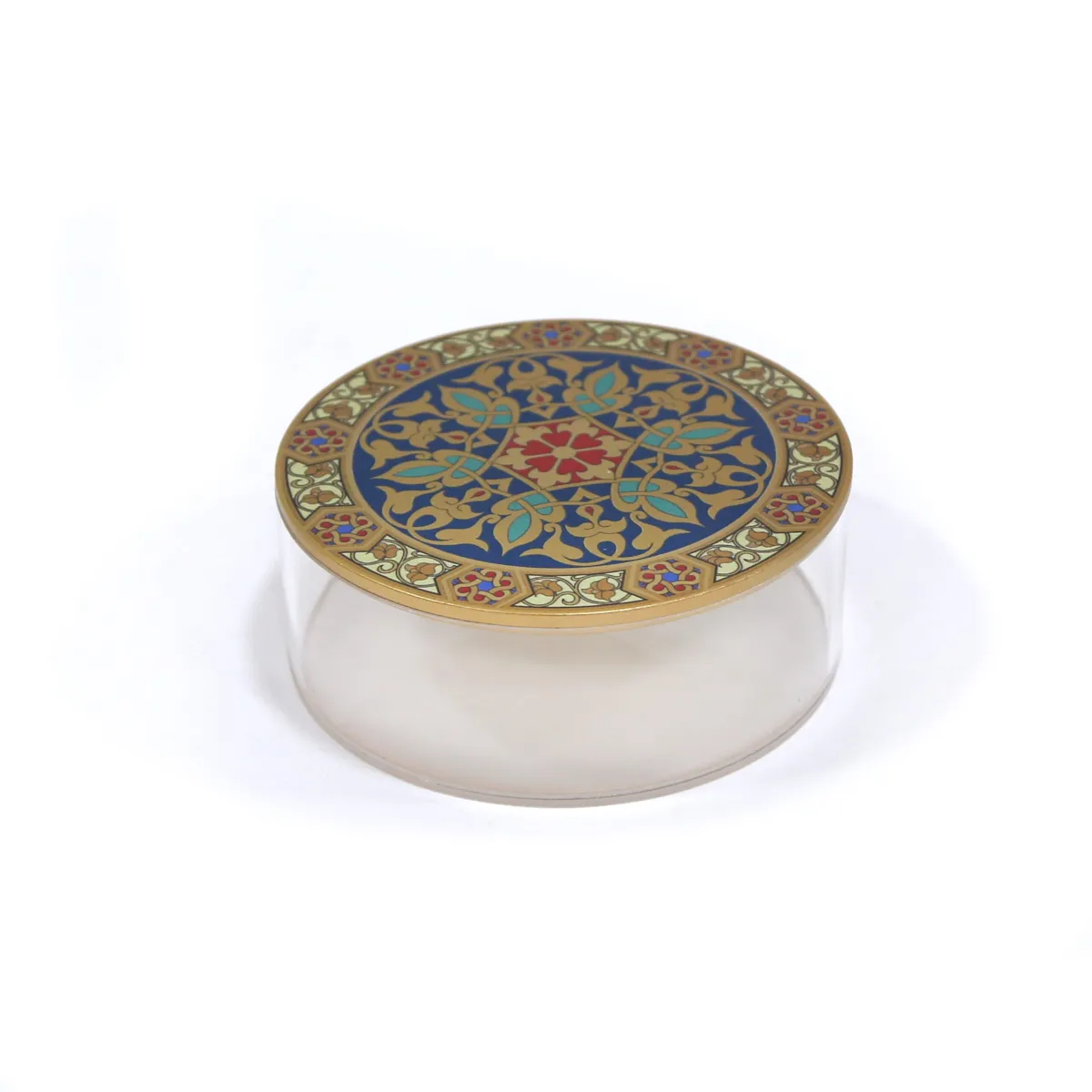 Acrylic Round Canister with Islamic Print – Elegant Storage and Decorative Piece for Ramadan