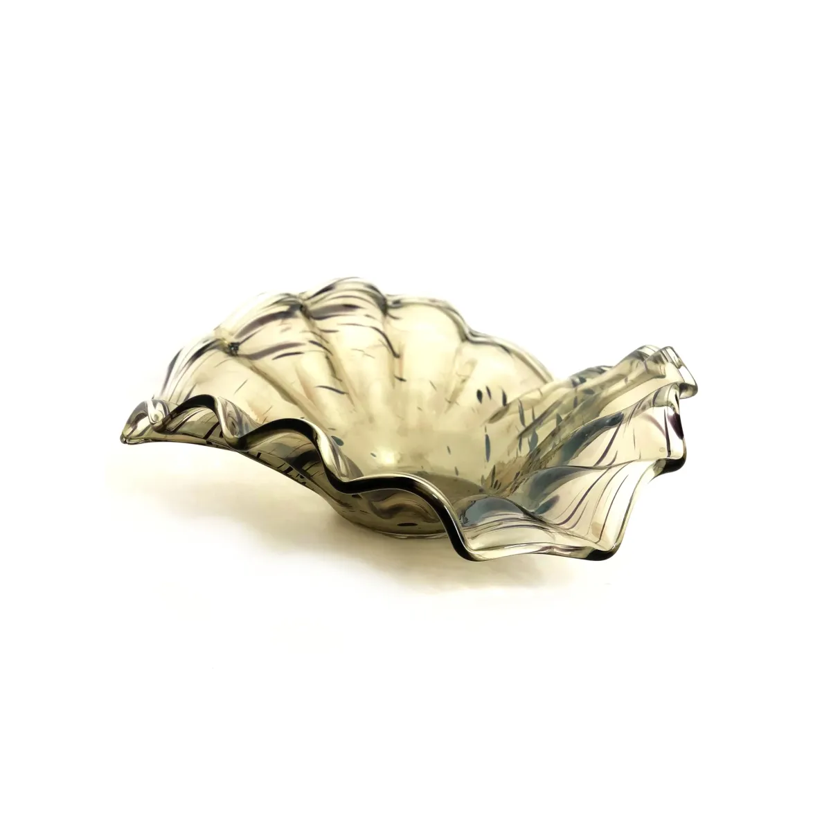 Pearl Gold W/Black Grits Scallops Wavy Sides Bowl