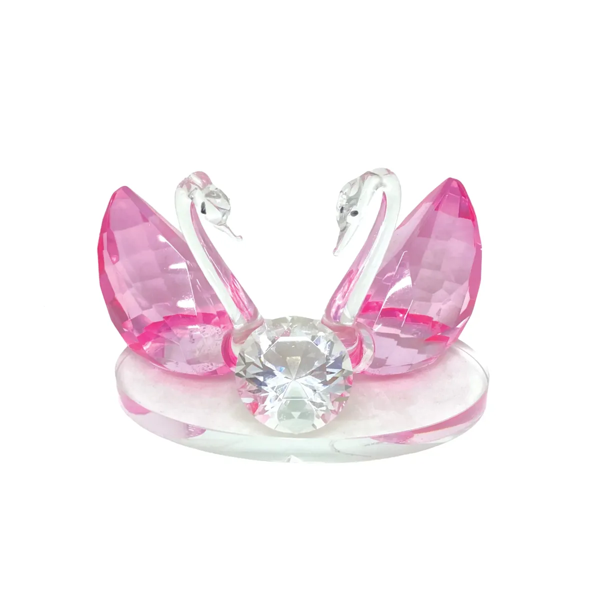 Two pink Crystal Swan Sitting On Round Base Souvenir