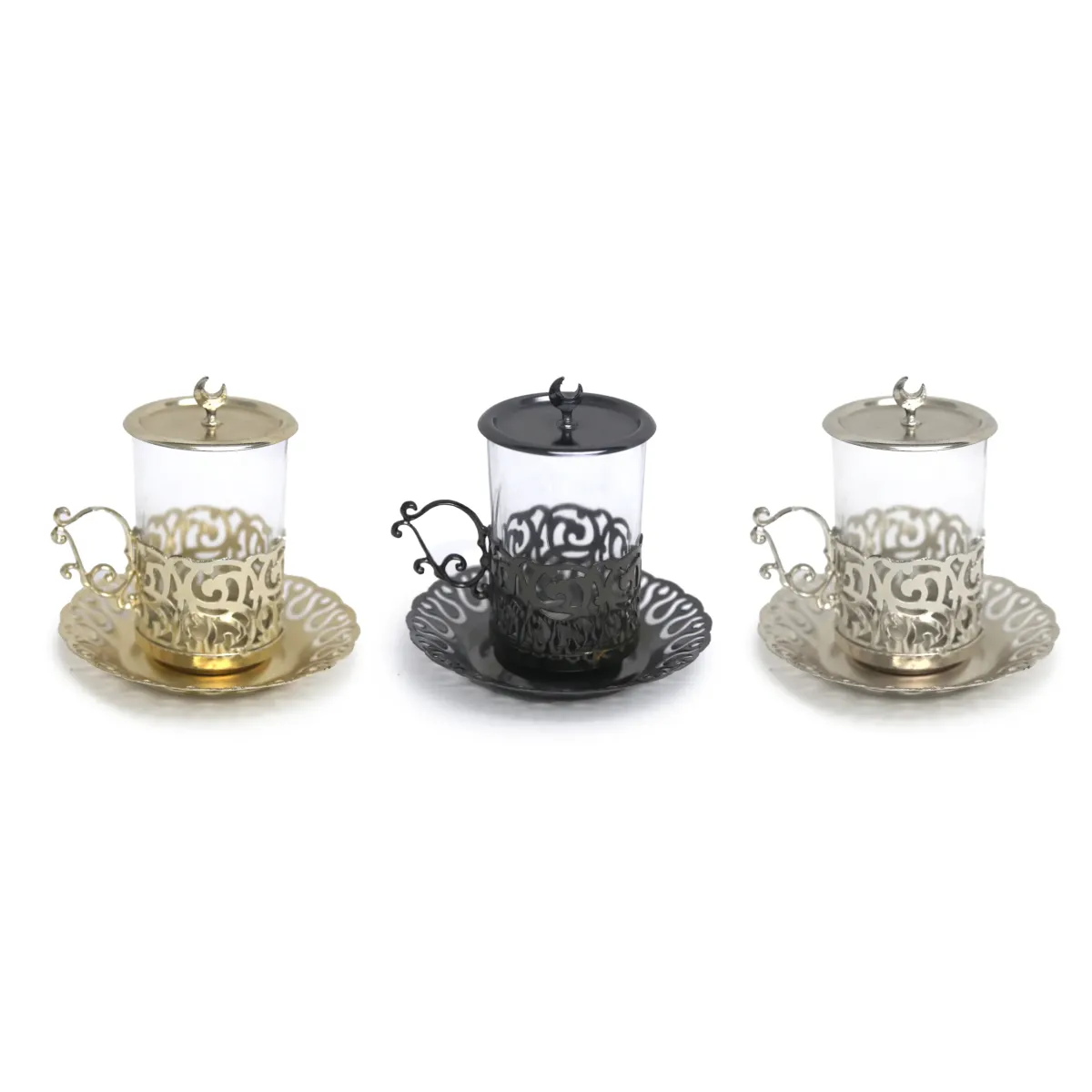 Clear Tea Cup With Cover & Holder & Saucer Set