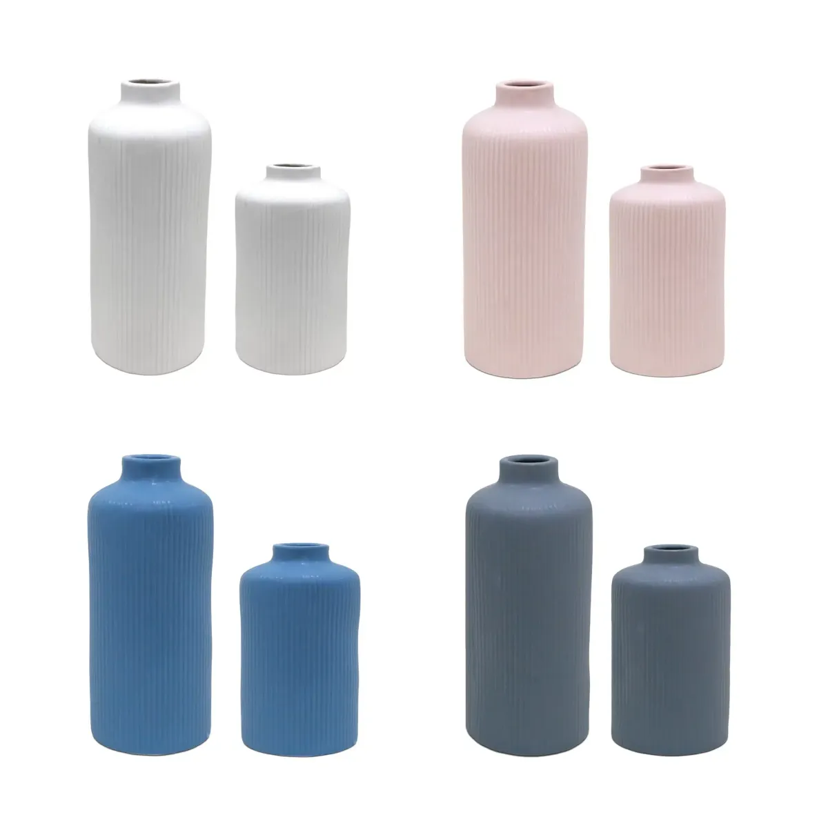 Cylindrical Ribbed Porcelain Vase – 10 cm Ø (18 & 23 cm H)
