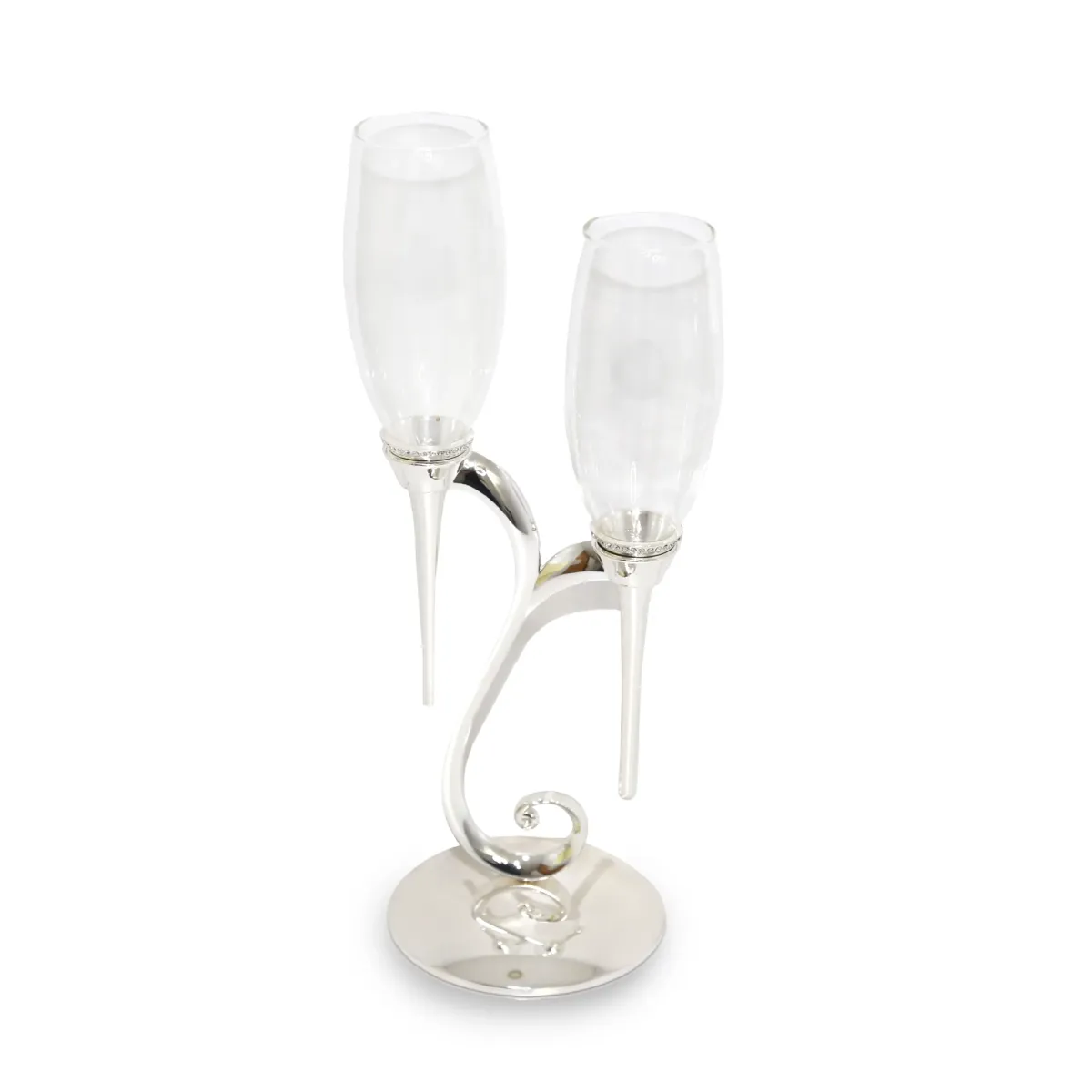 Wedding Glasses With Common Silver Holder