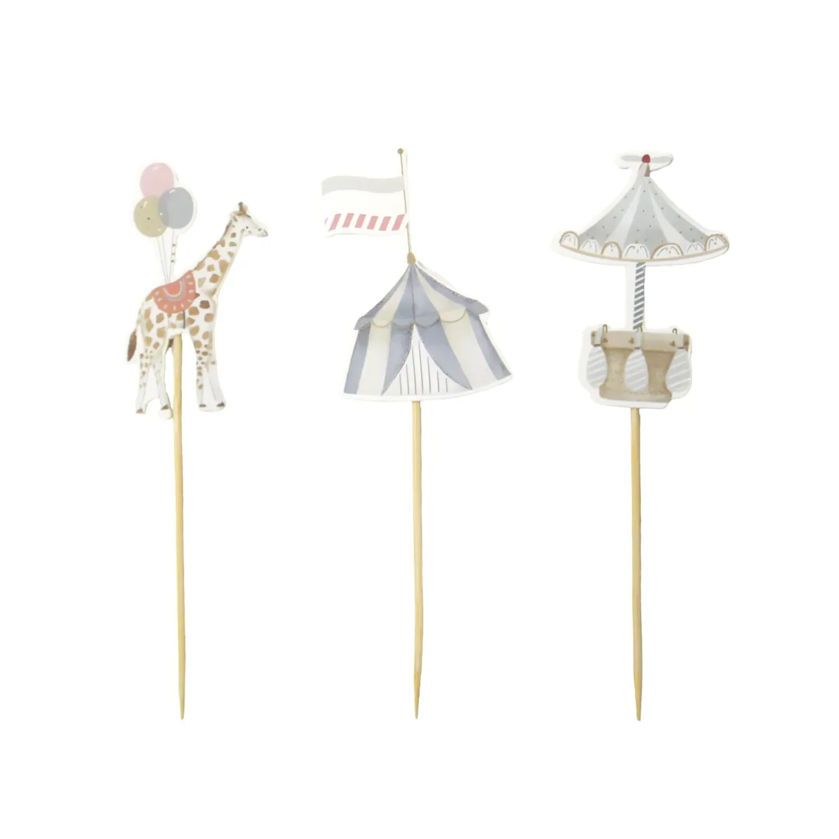 White Circus Cake Picks Fun Party Cupcake Toppers