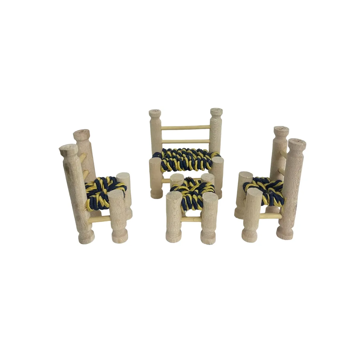 Navy & Yellow Mini Chair Set – Ramadan Decorative (4pcs)