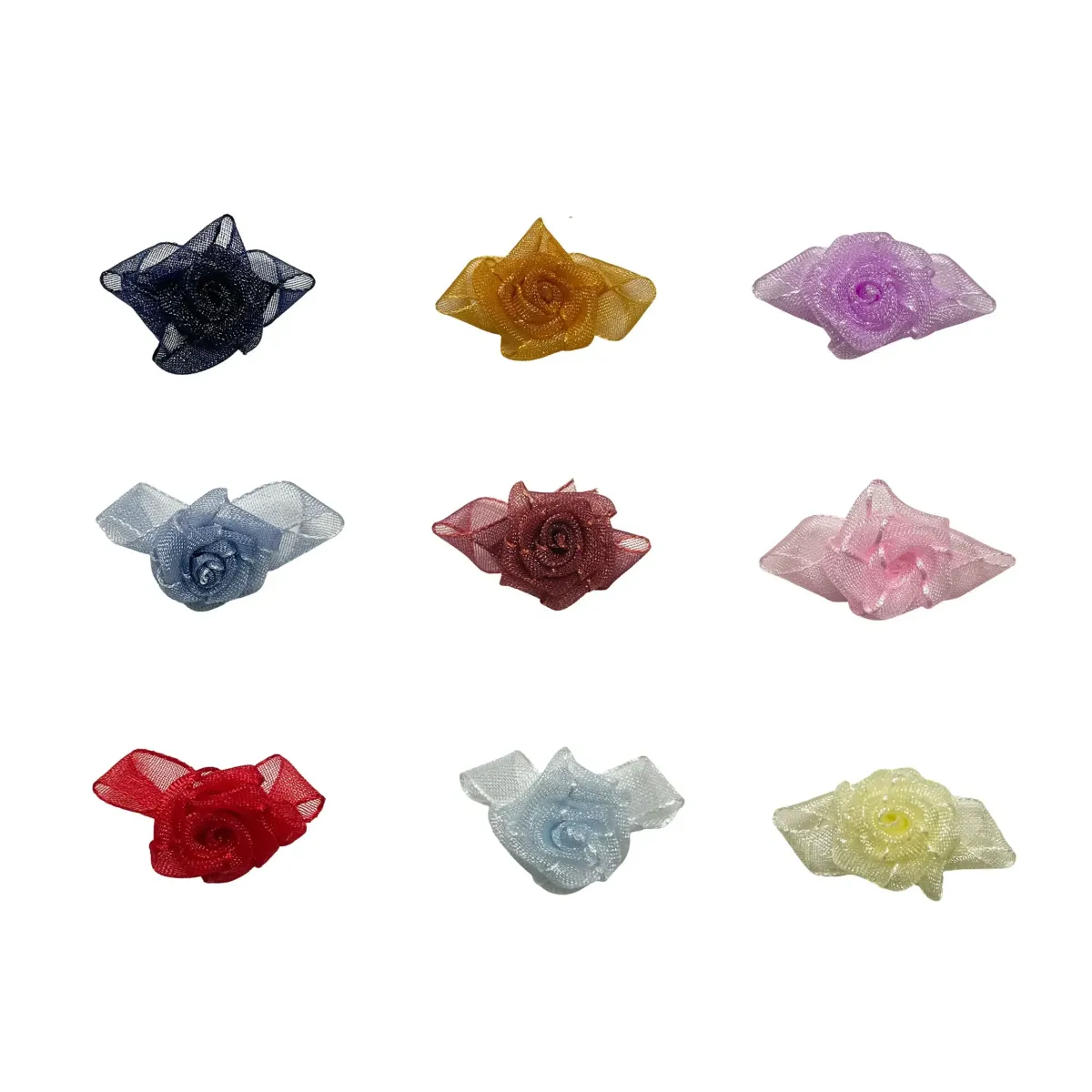 Organza Rose Motif – 5 cm, Pack of 12 (Multiple Colours)