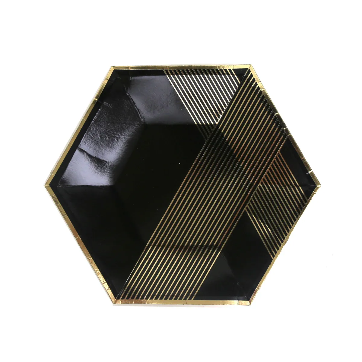 Black & Gold Hexagon Plate – Modern Party Tableware