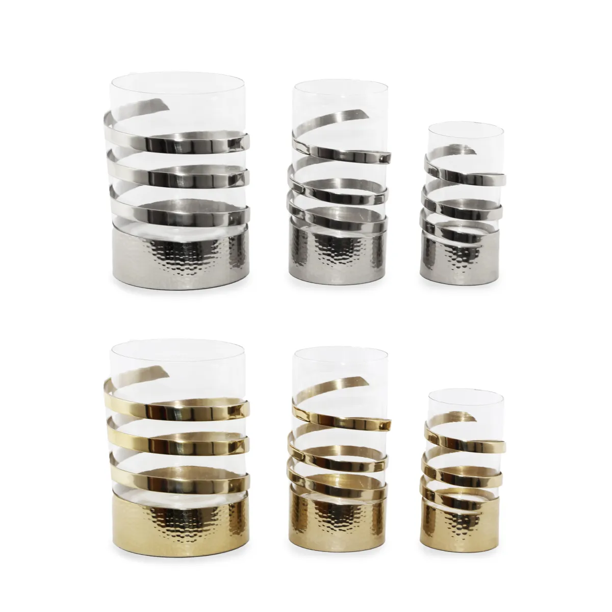 Hammered Metal Glass Spiral Hurricane Candle Holder