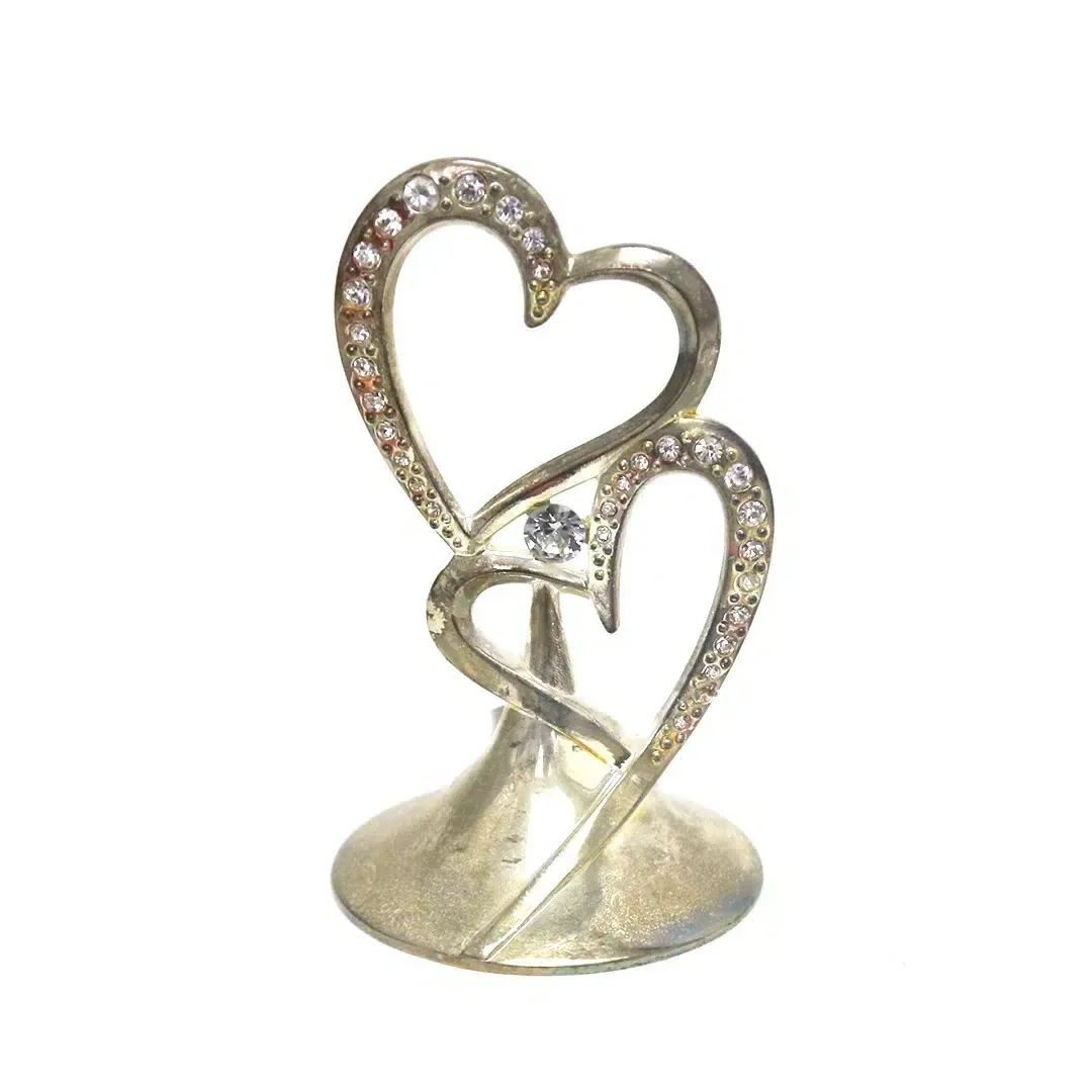 Two Strassed Hearts On Silver Base