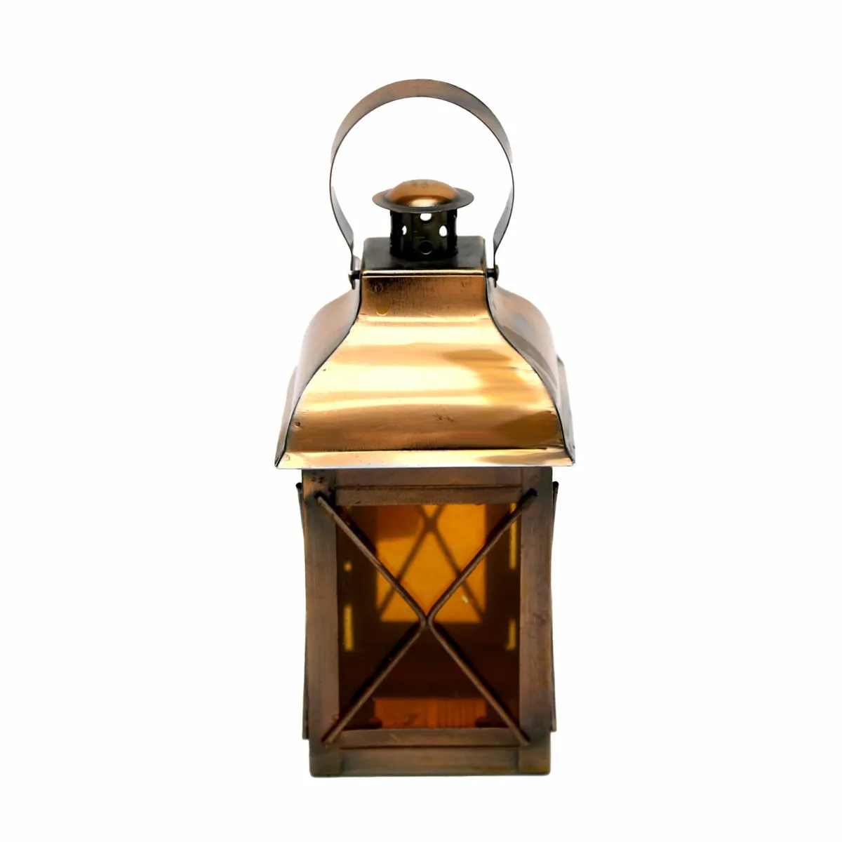 Regal Antique Gold & Brown Glass Lantern for Ramadan Elegance