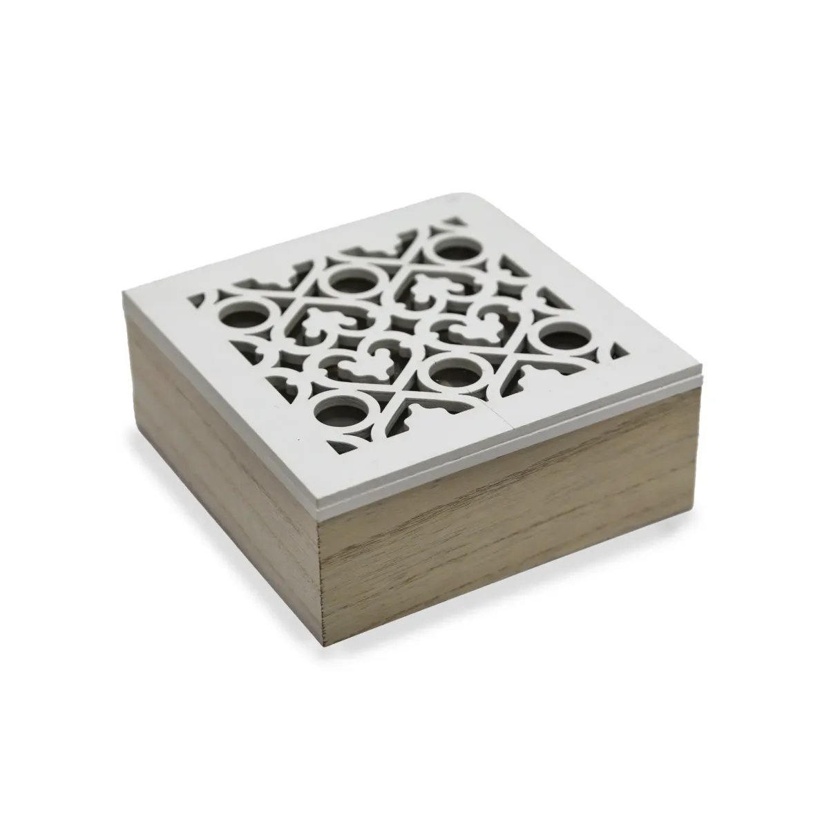 4 Section Square Patterned Wooden Box
