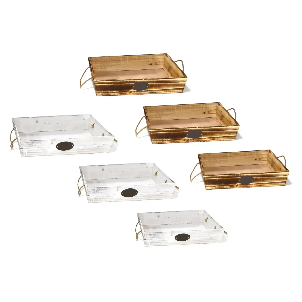 Rectangle Deep Wood Tray With Oval Plaque & Robe Handle