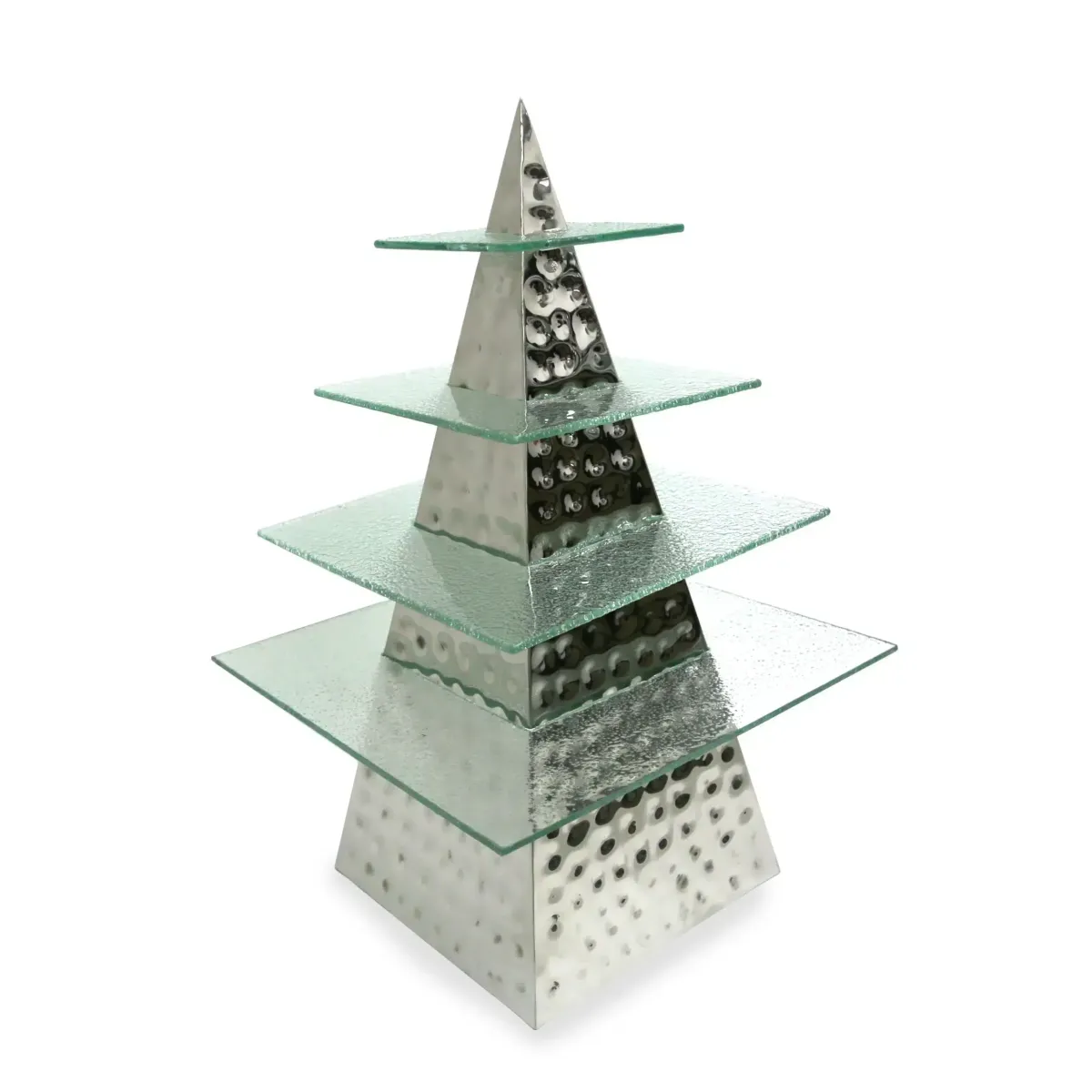 Pyramid Shape Stainless Steel Display Stand W/Four Glass Levels