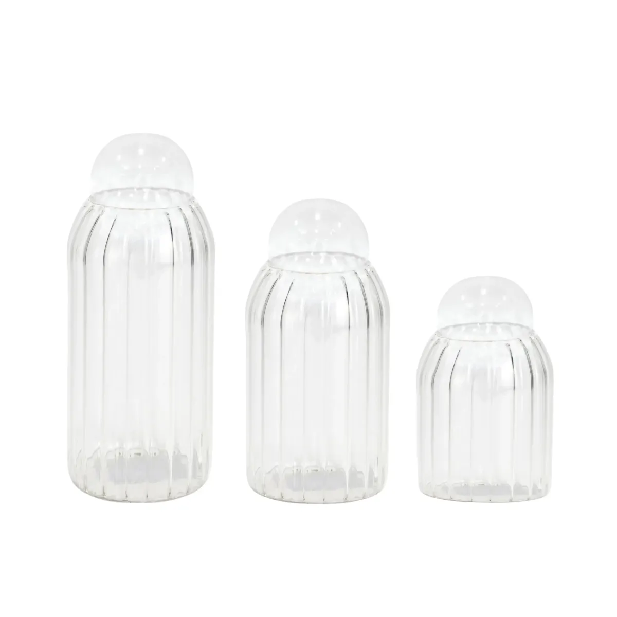 Clear Ribbed Storage Jar with Glass Stopper on Top