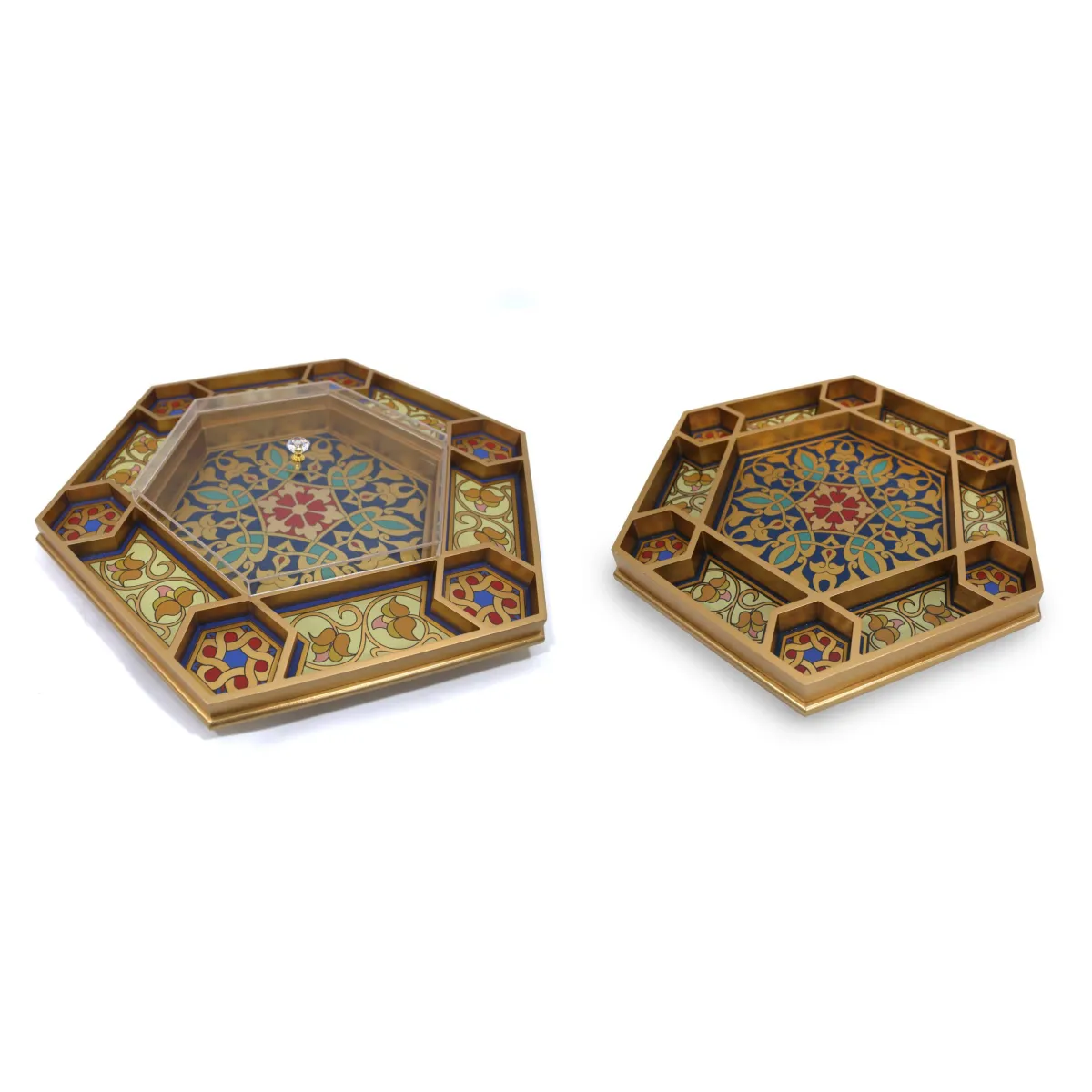 Wooden Hexagon Tray with Mini Hexagon Dividers – Elegant Serving and Storage Tray for Ramadan