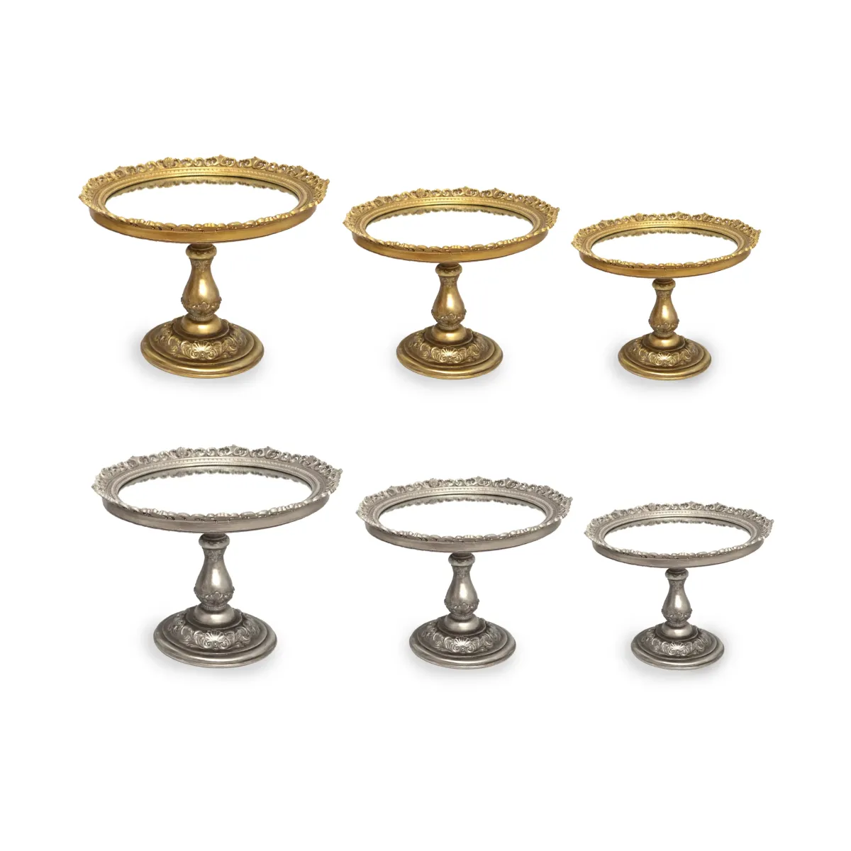 Gold Mirror Base Footed Round Vintage Cake Stand – Elegant Pedestal Display
