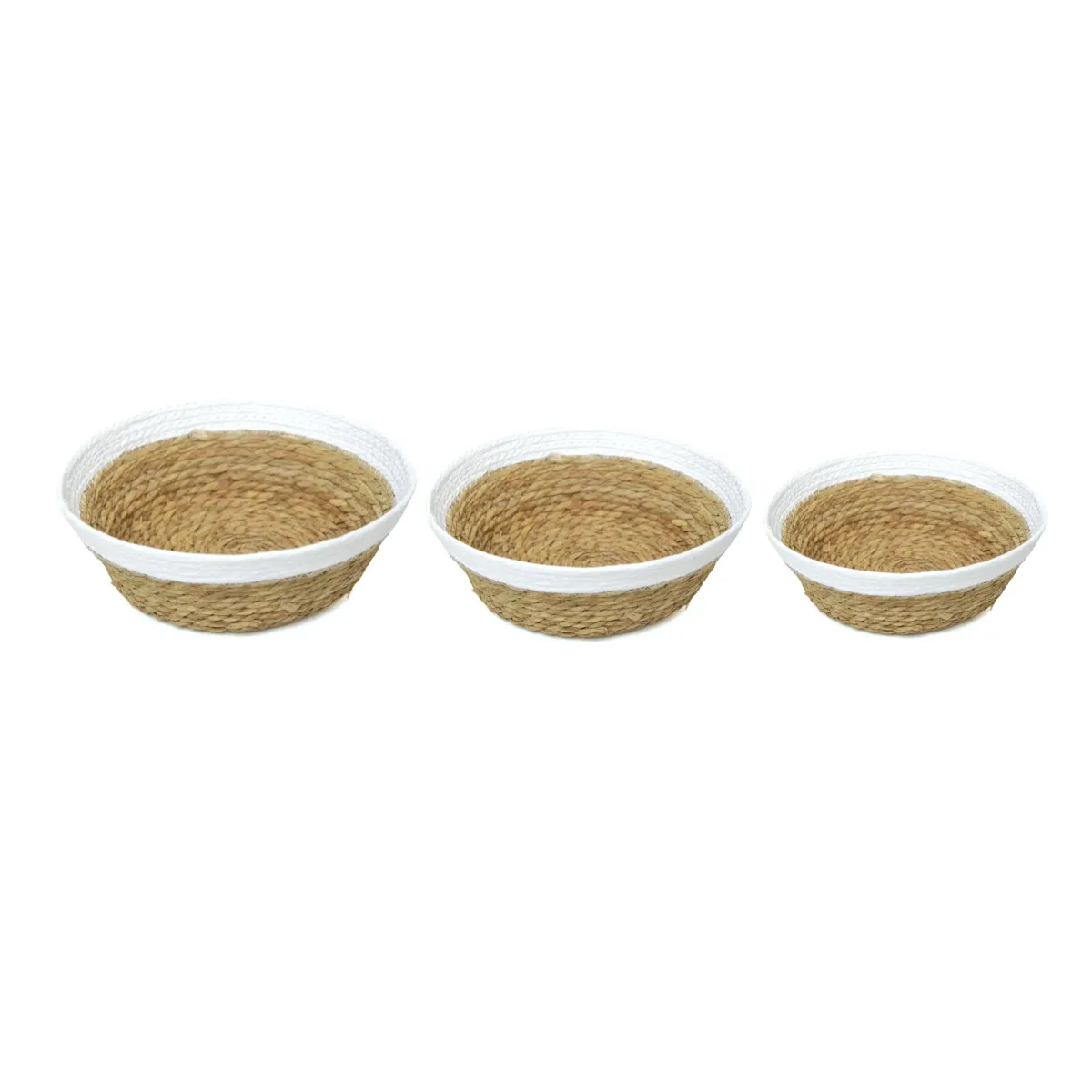 White Top Bamboo Basket Set of 3 Storage Decor