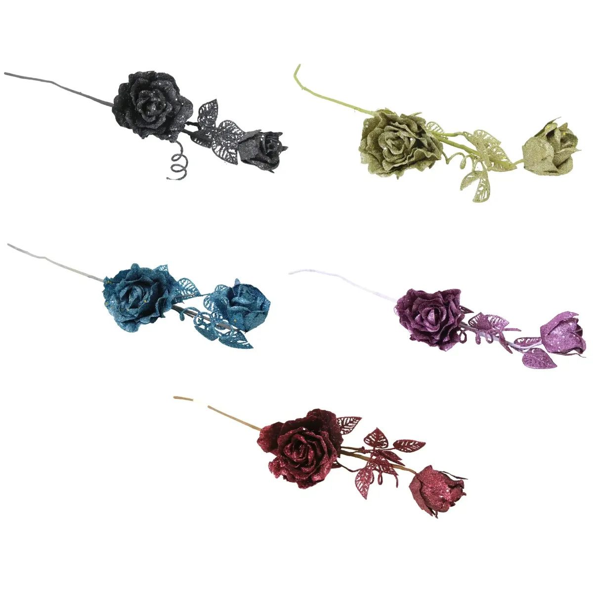 Lace Cut Glitter Rose Branch