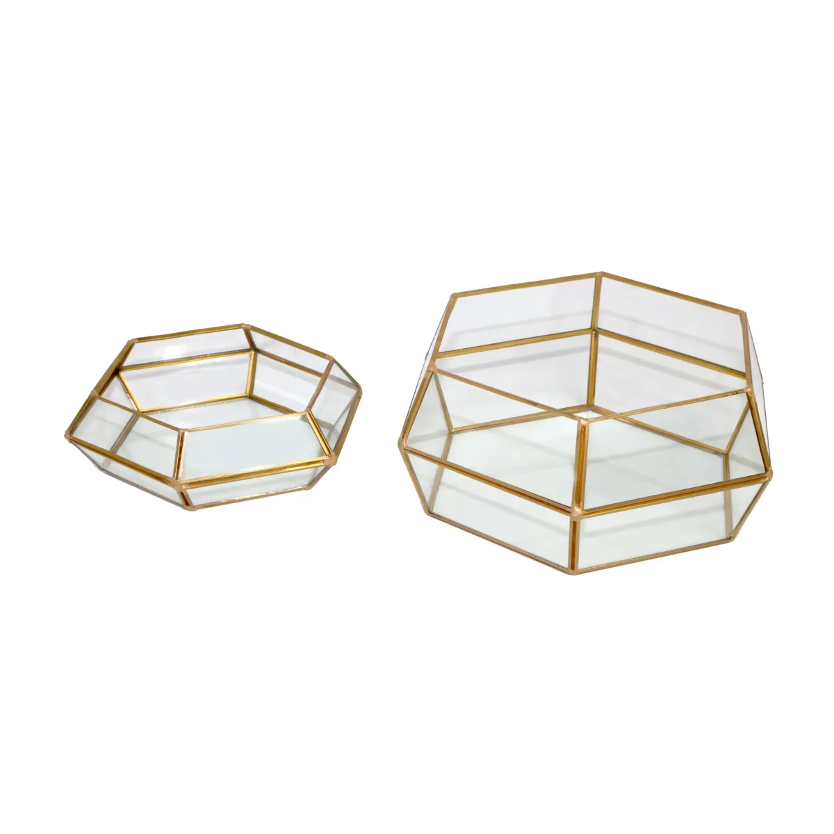 Gold Hexagon Glass Pot – Elegant Decorative Glass Box