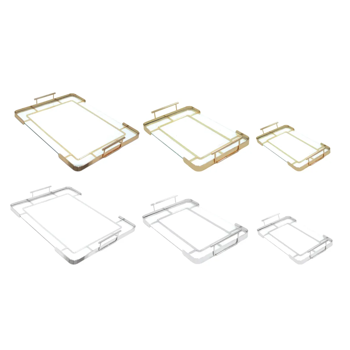 Side Open Rectangular Glass Metal Rim Tray