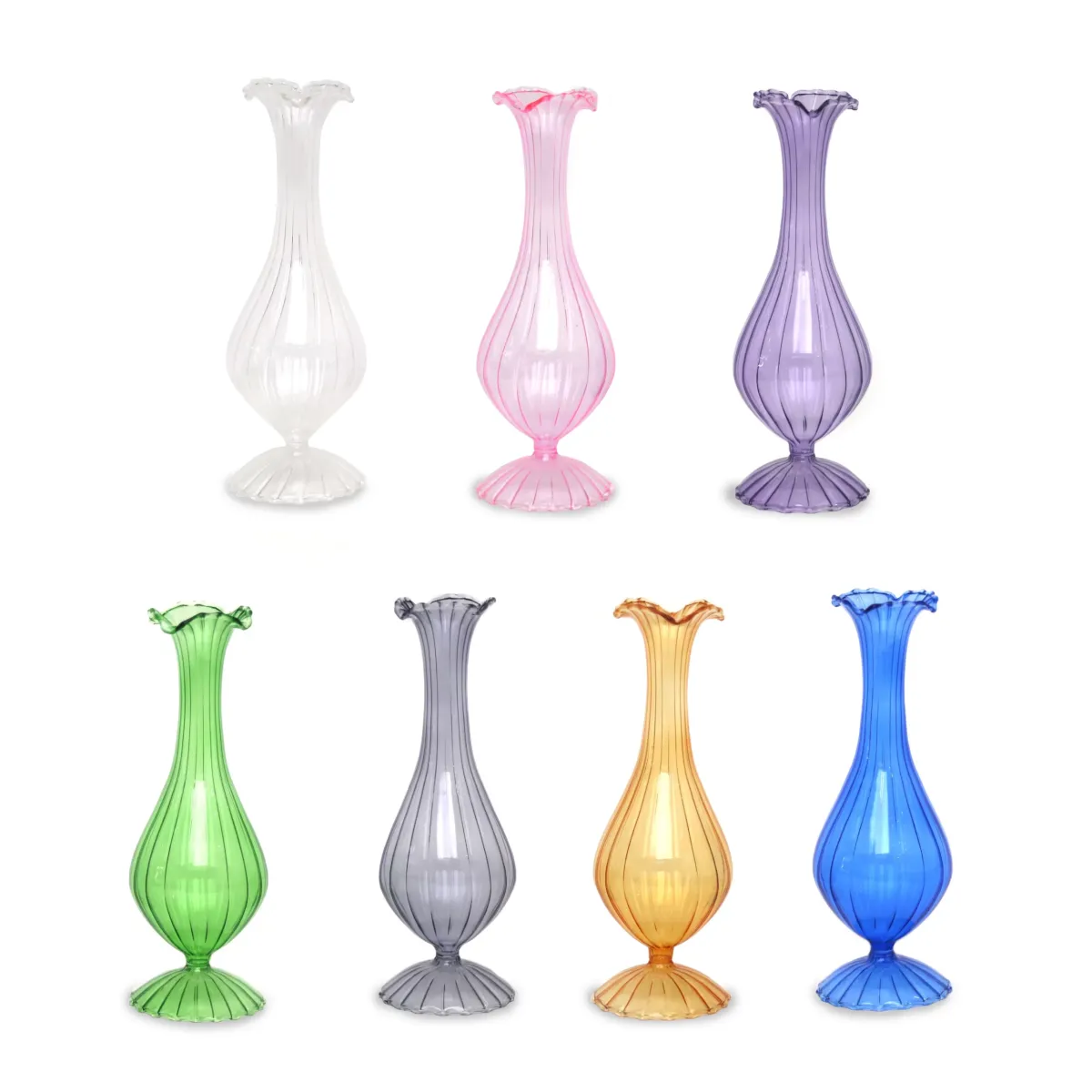 Decorative Ribbed Glass Vase – Ribbed Glass Vase 8 × 23 cm