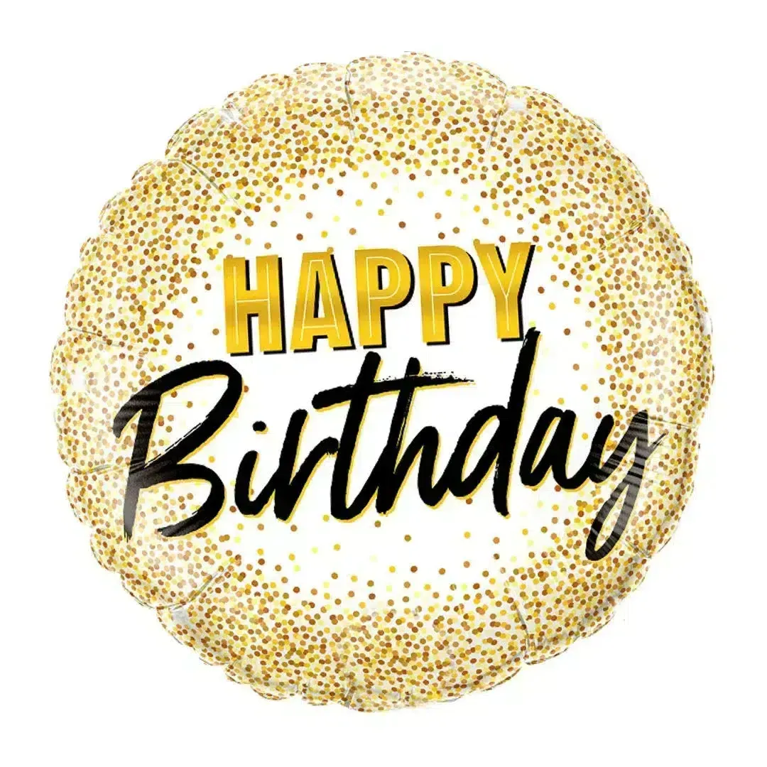 Gold Round “Happy Birthday” Balloon – Celebrate in Sparkling Style!