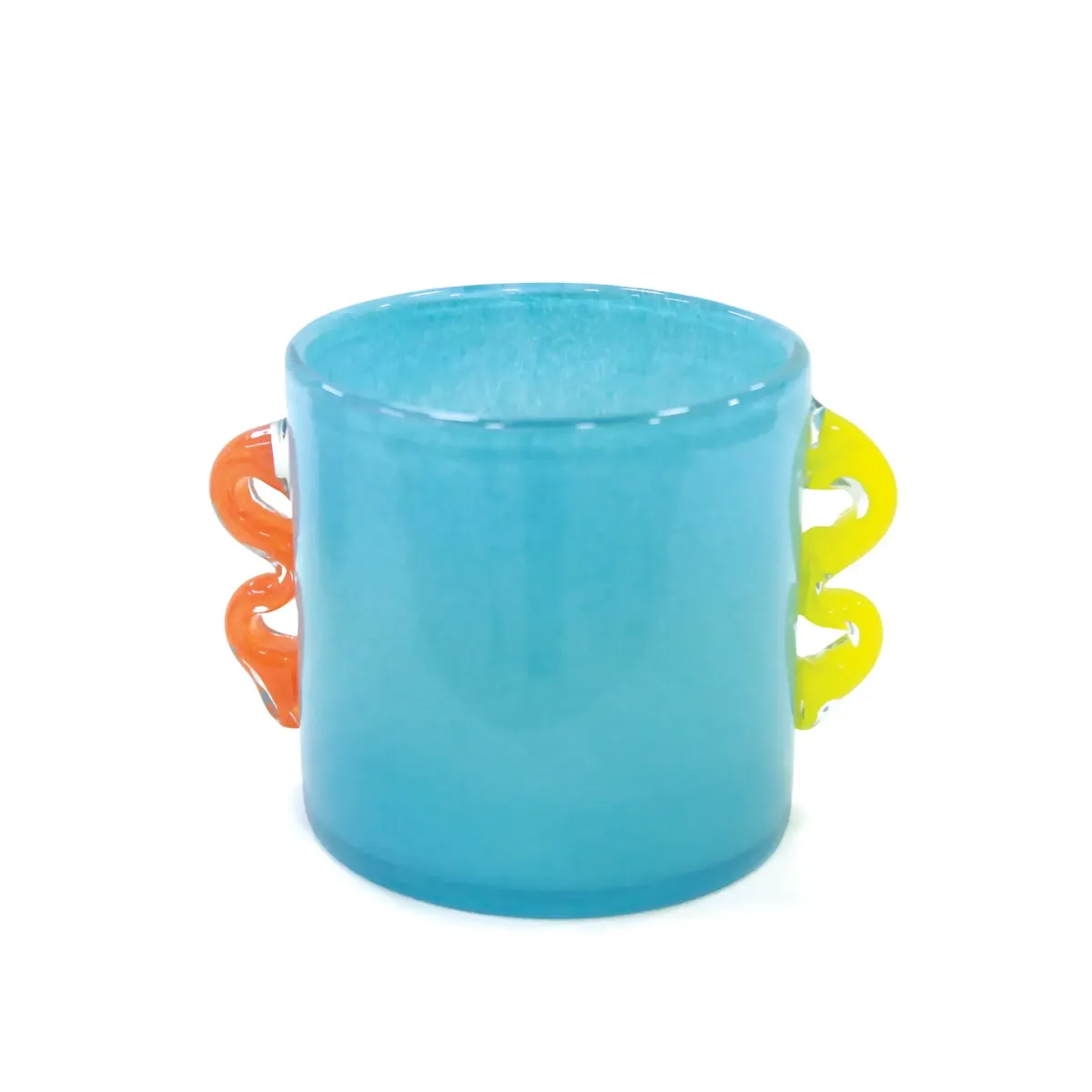 Shaped Colored Handle Cylinder Turquoise Glass Vase