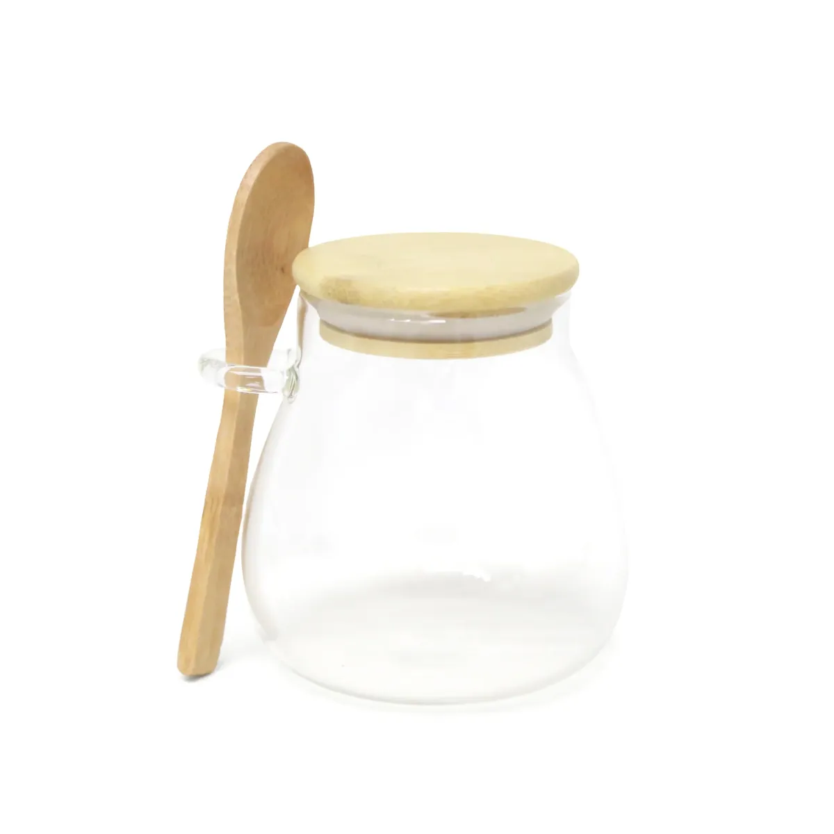 Oval Glass Storage Canister with Wooden Lid & Spoon