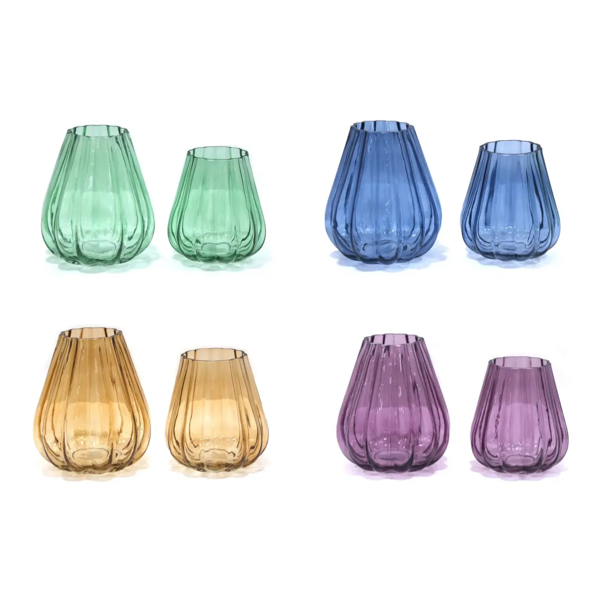 Decorative Ribbed Glass Vase – Ribbed Glass Vessel in Multiple Colours
