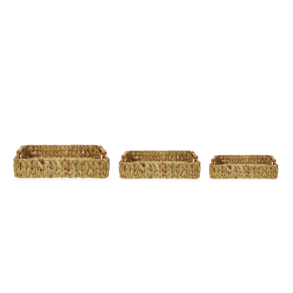 Rectangle Natural Willow Basket With Wooden Handle Set